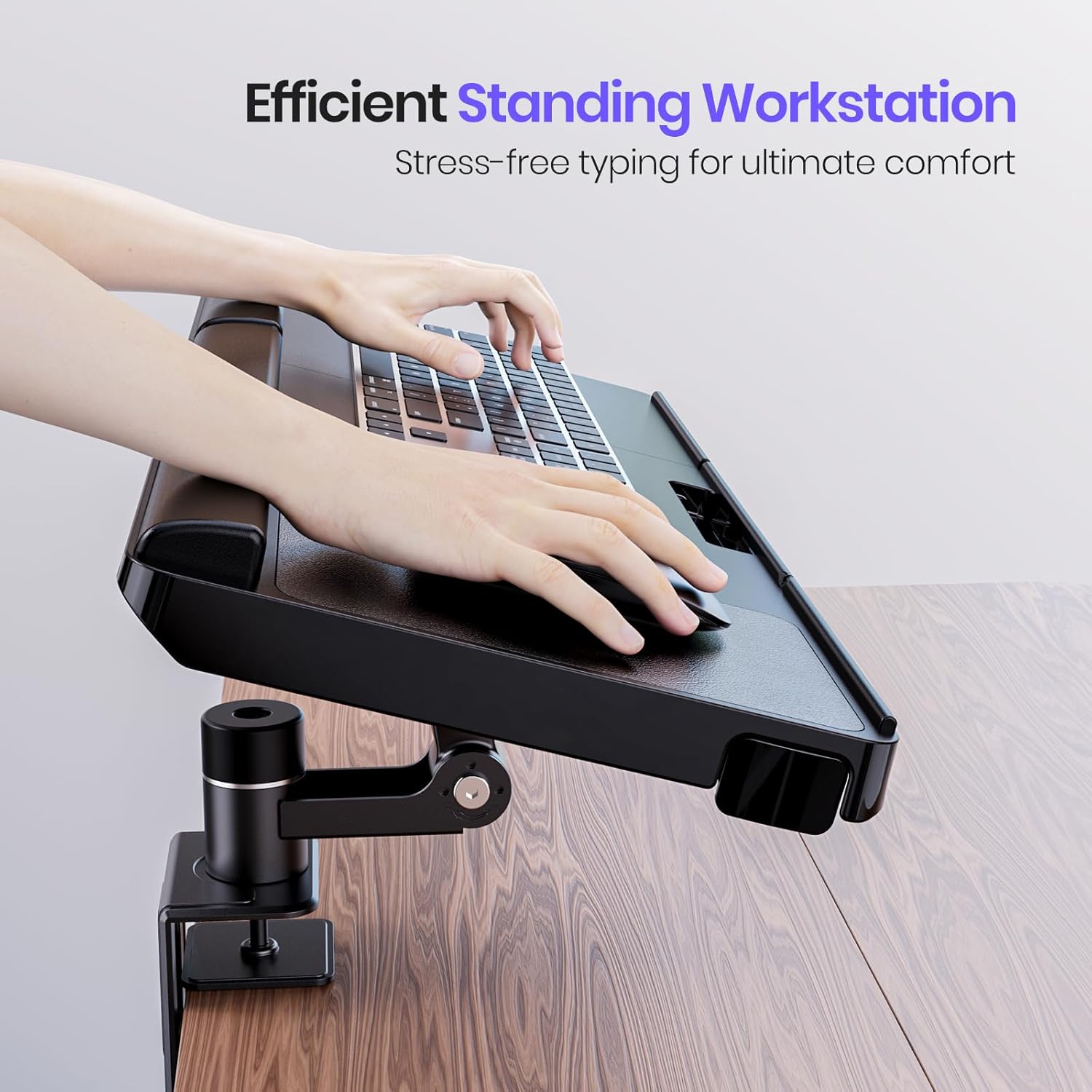 Klearlook Upgraded Adjustable Keyboard Tray for Above Desk & Under Desk Use - Ergonomic Sit-Stand Keyboard Riser with 360° Rotation, 24.4×10 Keyboard Stand with Wrist Rest & Storage Drawer - Black